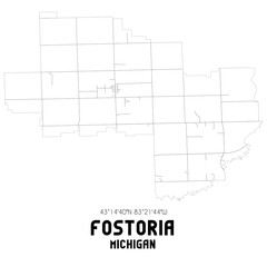 Fostoria Michigan. US street map with black and white lines.