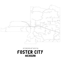 Foster City Michigan. US street map with black and white lines.