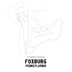 Foxburg Pennsylvania. US street map with black and white lines.