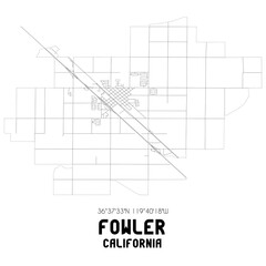 Fowler California. US street map with black and white lines.