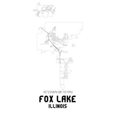 Fox Lake Illinois. US street map with black and white lines.