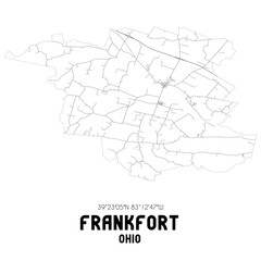 Frankfort Ohio. US street map with black and white lines.