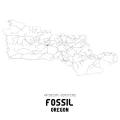 Fossil Oregon. US street map with black and white lines.