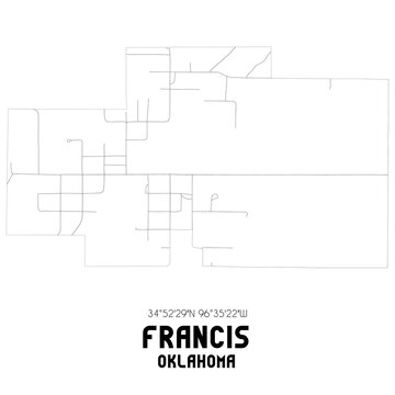 Francis Oklahoma. US Street Map With Black And White Lines.