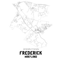Frederick Maryland. US street map with black and white lines.