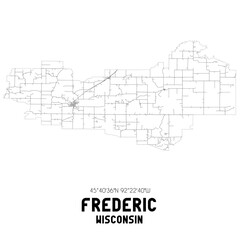 Frederic Wisconsin. US street map with black and white lines.