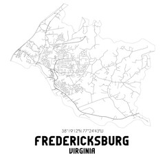 Fototapeta na wymiar Fredericksburg Virginia. US street map with black and white lines.