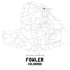 Fowler Colorado. US street map with black and white lines.