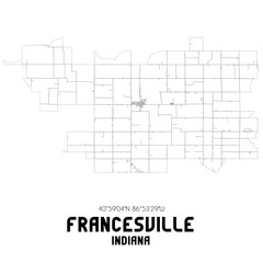 Francesville Indiana. US street map with black and white lines.