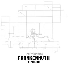 Frankenmuth Michigan. US street map with black and white lines.