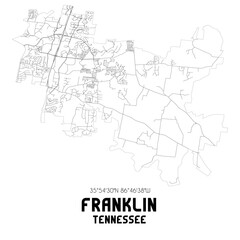 Fototapeta na wymiar Franklin Tennessee. US street map with black and white lines.