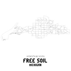 Free Soil Michigan. US street map with black and white lines.