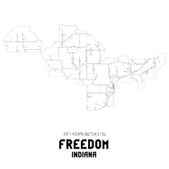 Freedom Indiana. US street map with black and white lines.