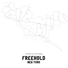 Freehold New York. US street map with black and white lines.