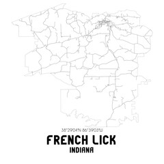 French Lick Indiana. US street map with black and white lines.