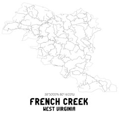 French Creek West Virginia. US street map with black and white lines.