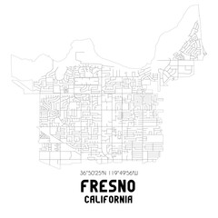 Fresno California. US street map with black and white lines.