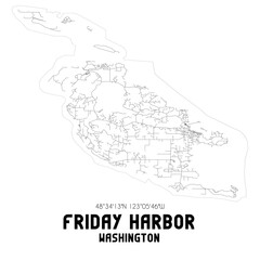 Friday Harbor Washington. US street map with black and white lines.