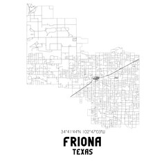 Friona Texas. US street map with black and white lines.