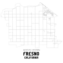 Fresno California. US street map with black and white lines.