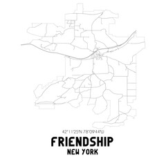 Friendship New York. US street map with black and white lines.