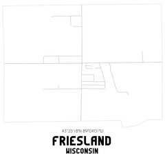 Friesland Wisconsin. US street map with black and white lines.