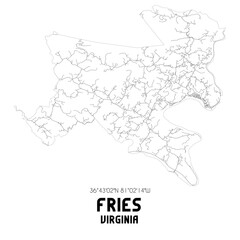 Fototapeta premium Fries Virginia. US street map with black and white lines.