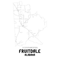 Fruitdale Alabama. US street map with black and white lines.
