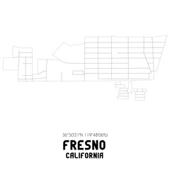 Fresno California. US street map with black and white lines.