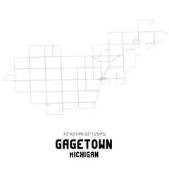 Gagetown Michigan. US street map with black and white lines.