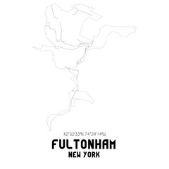 Fultonham New York. US street map with black and white lines.