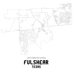 Fulshear Texas. US street map with black and white lines.