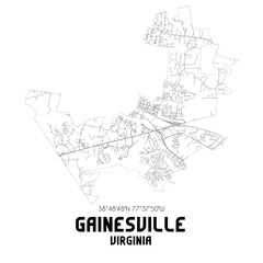 Gainesville Virginia. US street map with black and white lines.