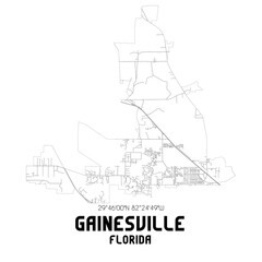 Gainesville Florida. US street map with black and white lines.