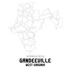 Gandeeville West Virginia. US street map with black and white lines.