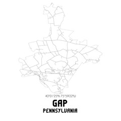 Gap Pennsylvania. US street map with black and white lines.