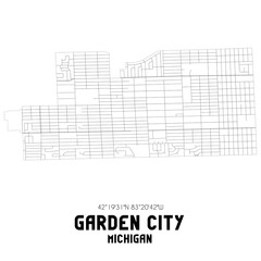 Garden City Michigan. US street map with black and white lines.