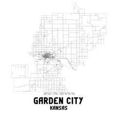 Garden City Kansas. US street map with black and white lines.
