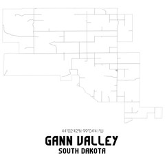 Gann Valley South Dakota. US street map with black and white lines.