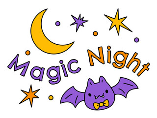 Fototapeta na wymiar Magic night lettering design with bat 