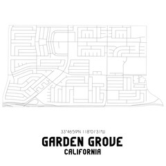 Garden Grove California. US street map with black and white lines.