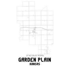 Garden Plain Kansas. US street map with black and white lines.