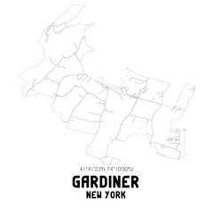Gardiner New York. US street map with black and white lines.