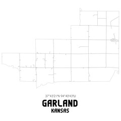 Garland Kansas. US street map with black and white lines.
