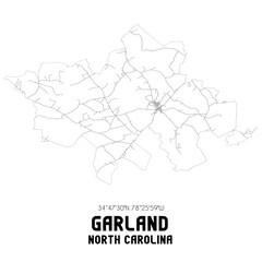 Garland North Carolina. US street map with black and white lines.