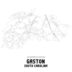 Gaston South Carolina. US street map with black and white lines.