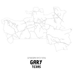 Gary Texas. US street map with black and white lines.
