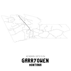 Garryowen Montana. US street map with black and white lines.