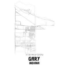Gary Indiana. US street map with black and white lines.