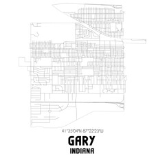 Gary Indiana. US street map with black and white lines.
